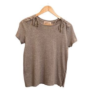 Michael Kors Solid Lace Up Short Sleeve Gray Shirt Size Small